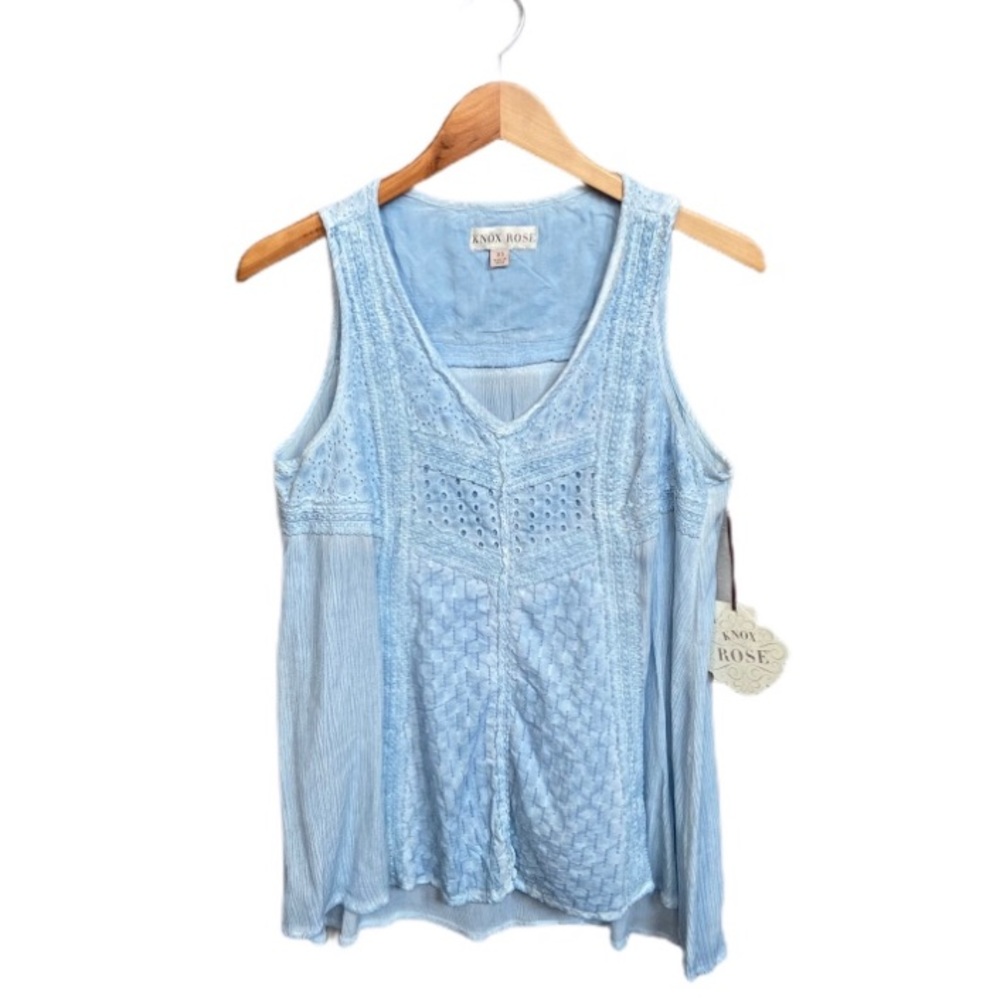 NWT Knox Rose Light Blue Boho Trapeze Swing Top XS